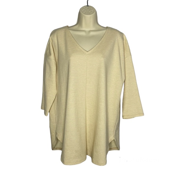 J Jill Organic Cotton Shirttail Tunic Striped V Neck 3/4 Sleeve - Picture 1 of 7